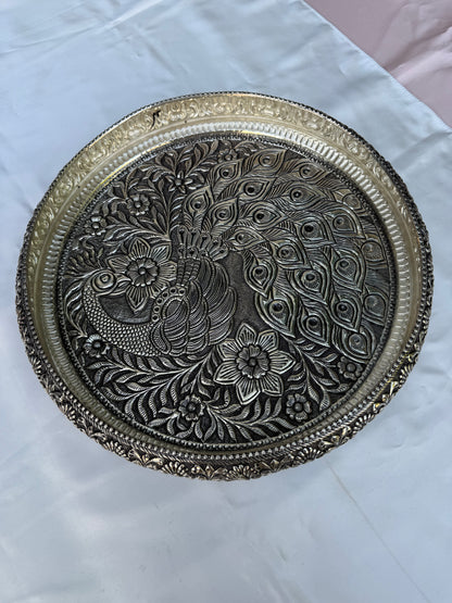 Silver Peacock Design Urli