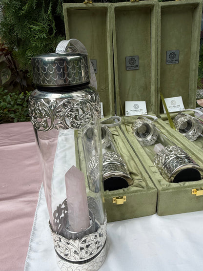 925 Pure Hallmarked Silver Glass Bottle with Rose Quartz Inside