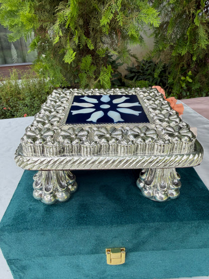 Blue Fish Design Silver Chowki