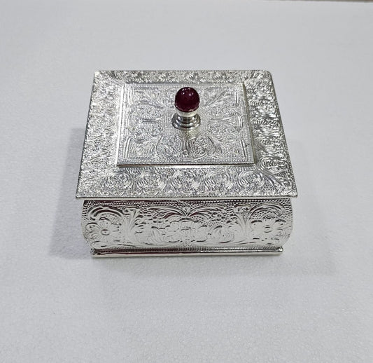 Silver Hand-Carved Teakwood Box
