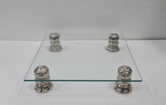 Four legged Glass Silver Platter