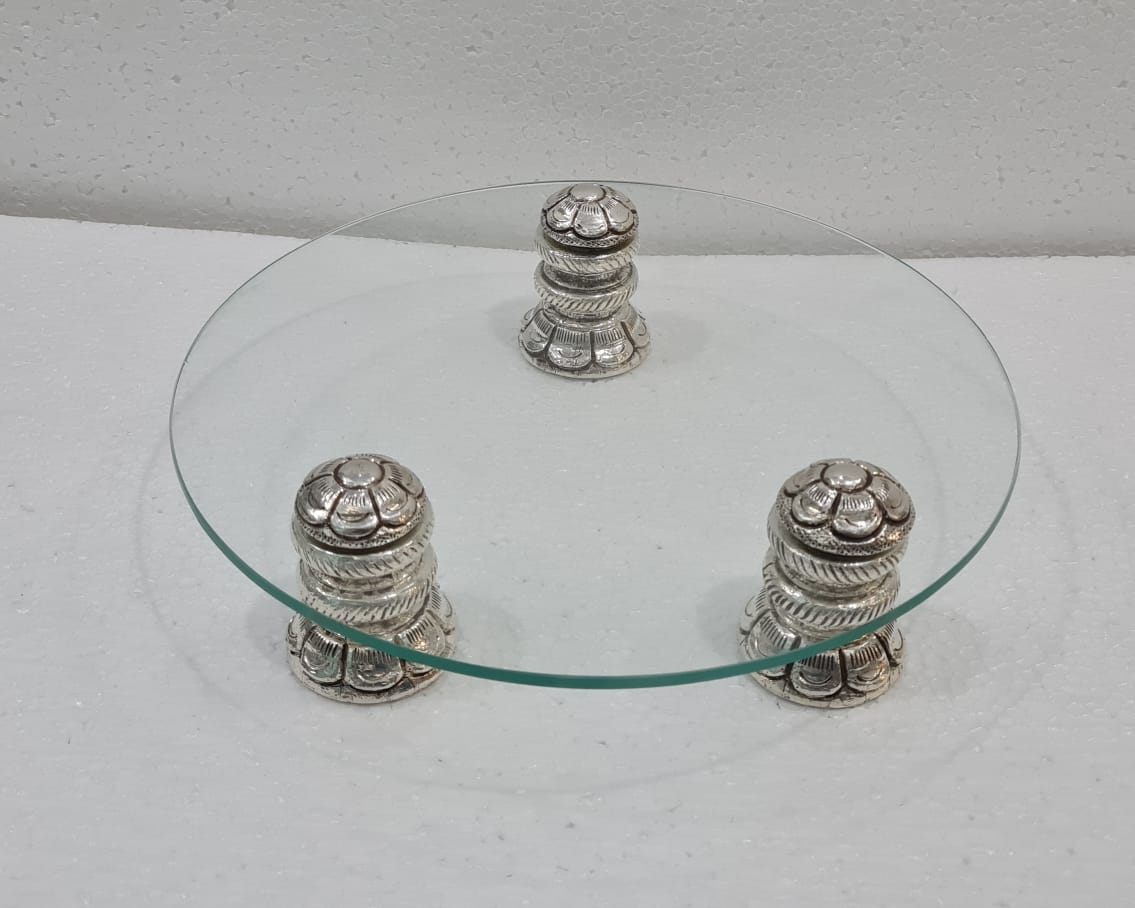 Round Glass Silver Platter