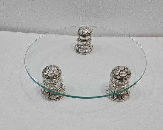 Round Glass Silver Platter