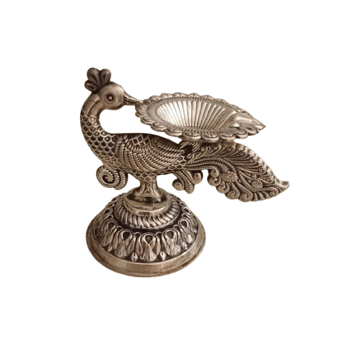 Silver Peacock Diya