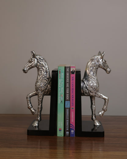 Silver Horse Book Ends Pair