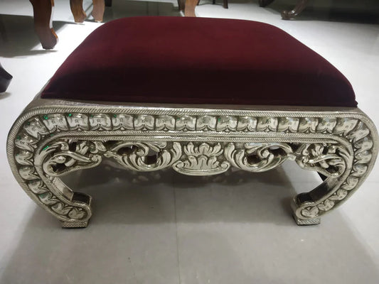 Silver Maroon Cushioned Chowki