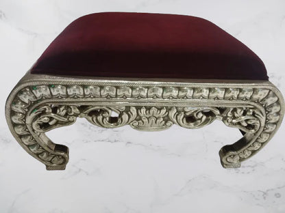 Silver Maroon Cushioned Chowki