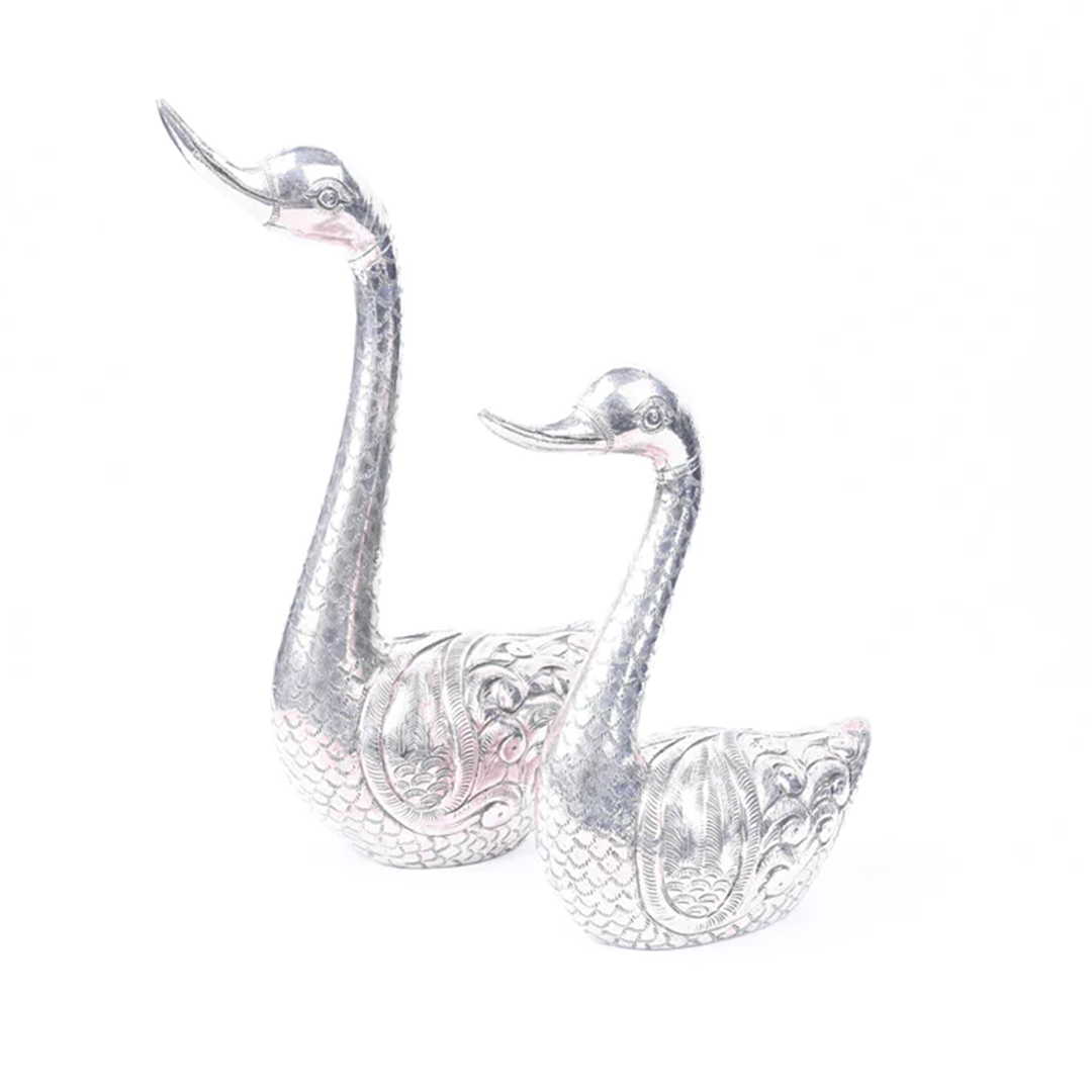 Silver Pair of Swan with MOP