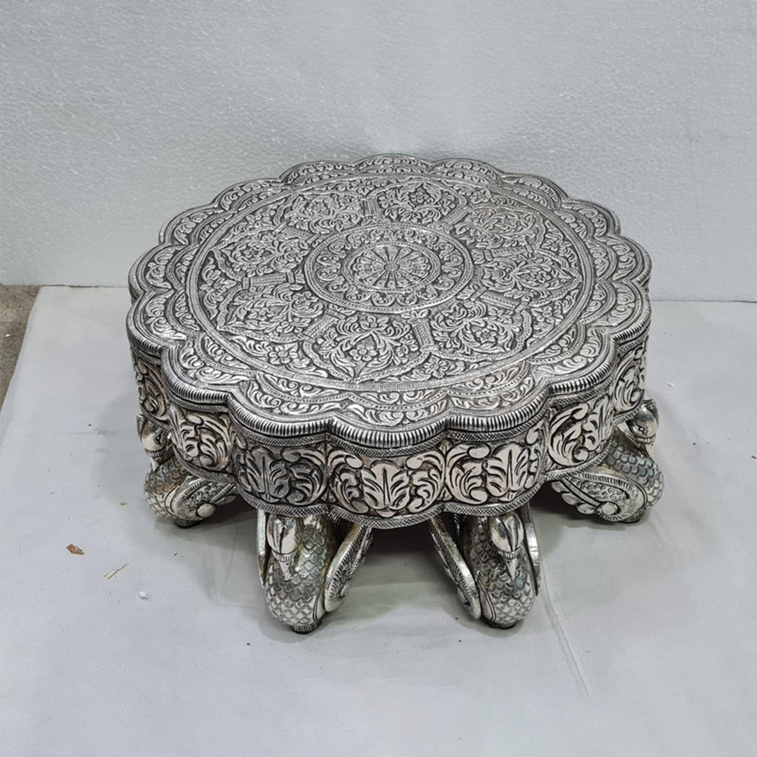 Peacock Legs Silver Chowki