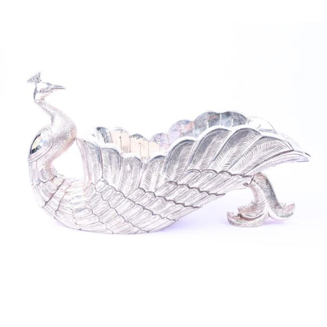 Silver Peacock Wine Holder / Fruit Bowl