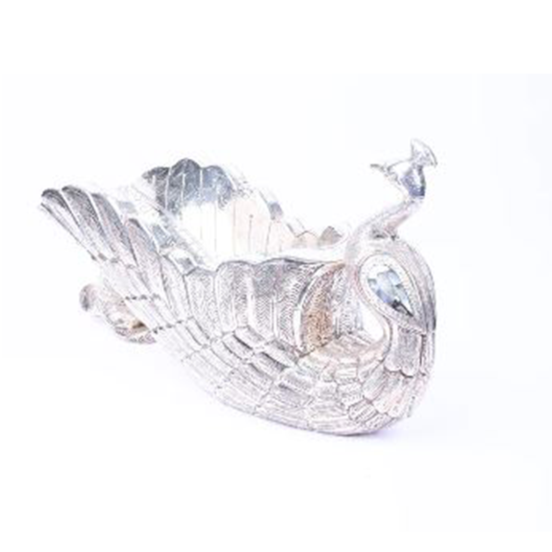 Silver Peacock Wine Holder / Fruit Bowl