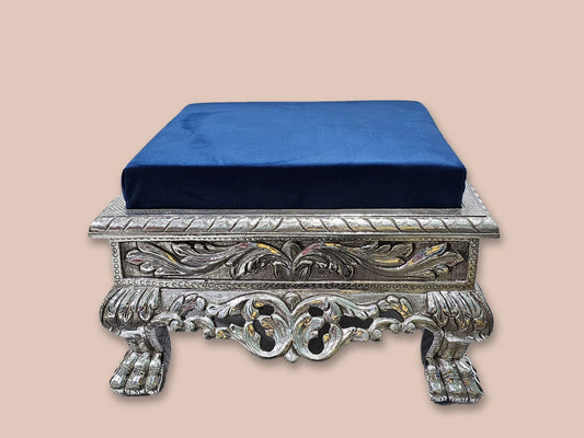 Square Silver Blue Cushioned Chowki