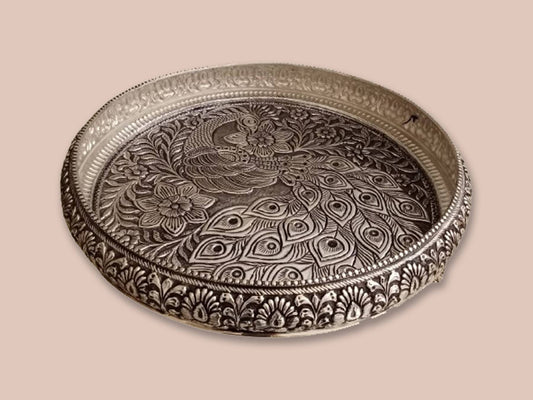 Product of Silver Peacock Design Urli
