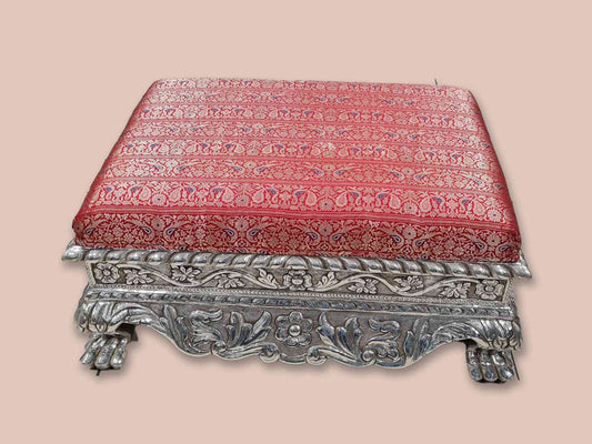 Product of Silver Red Brocade Cushioned Chowki