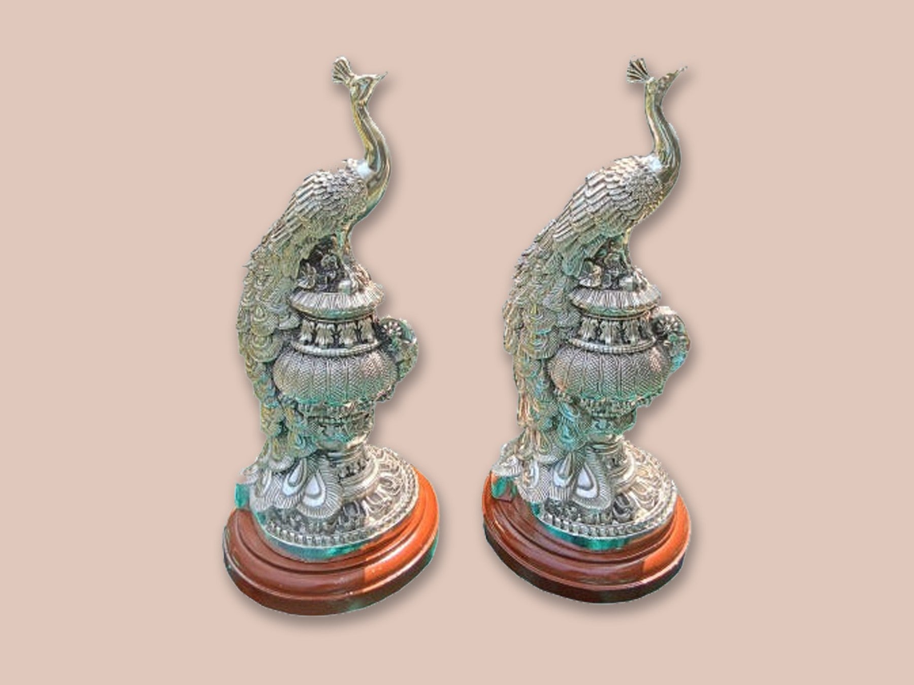 Image of Silver Peacock Pair (Big)
