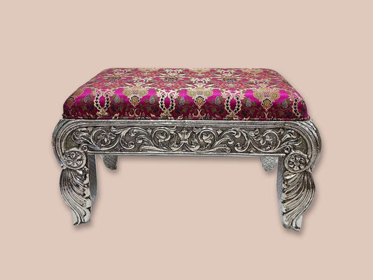 Image of Silver Brocade Cushioned Chowki