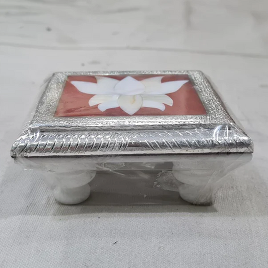 Buy Silver Chowki Online - Pure Silver Square Puja Chowki with Teak Wood & Mother Of Pearl Inlay