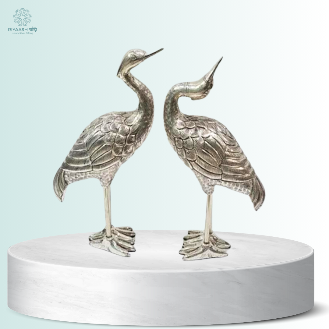 Silver Fancy Pair of Peacock Swans