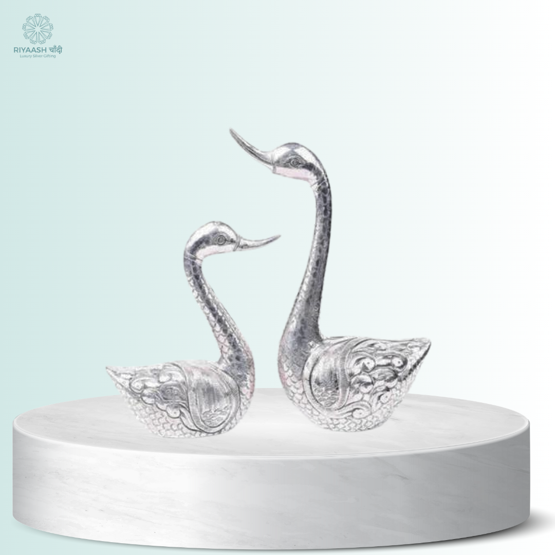 Silver Pair of Swan with MOP