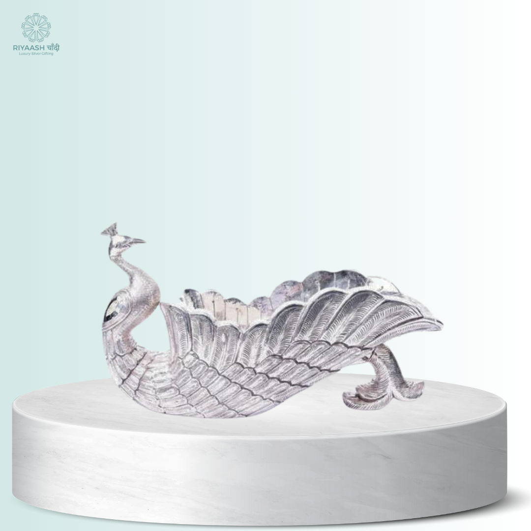 Silver Peacock Wine Holder