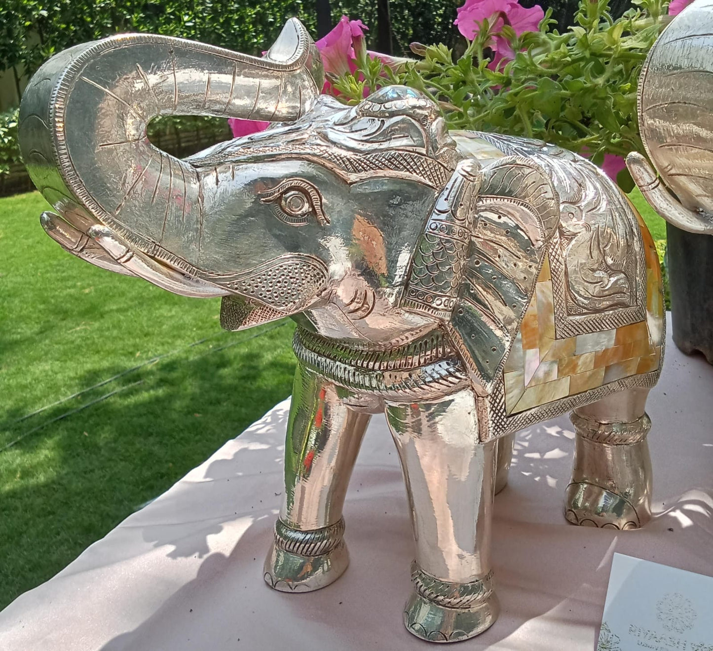 Silver MOP Elephant Pair