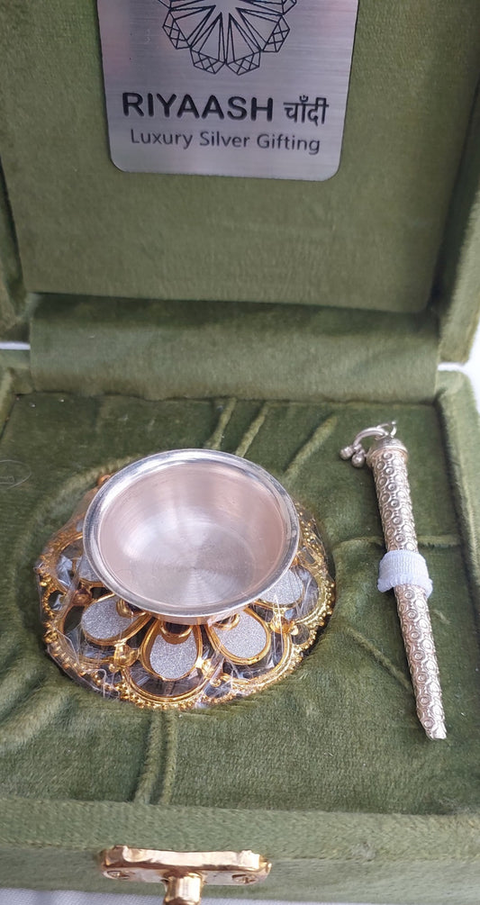 Silver Tilak Stick With Katori