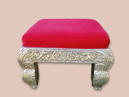 Silver Red Cushioned Chowki
