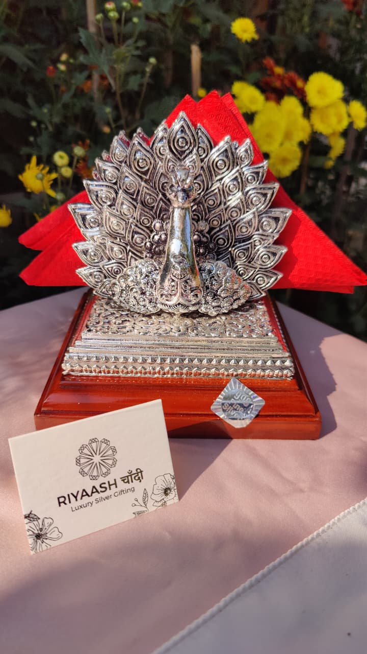 Silver Peacock Tissue Holder