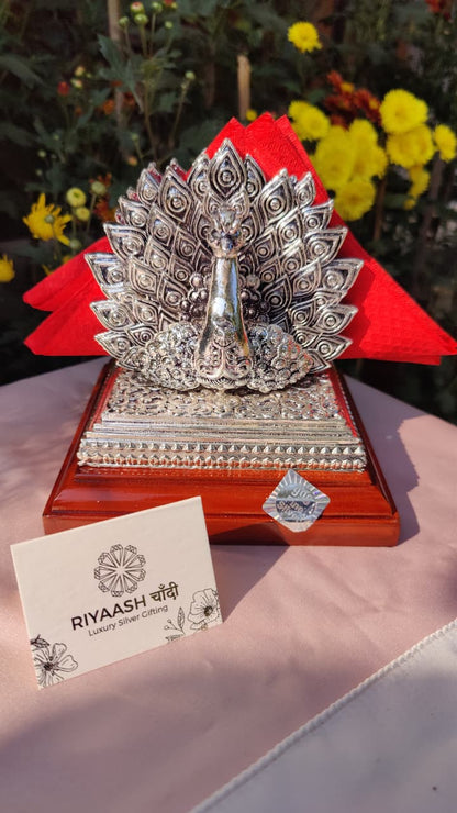 Silver Peacock Tissue Holder