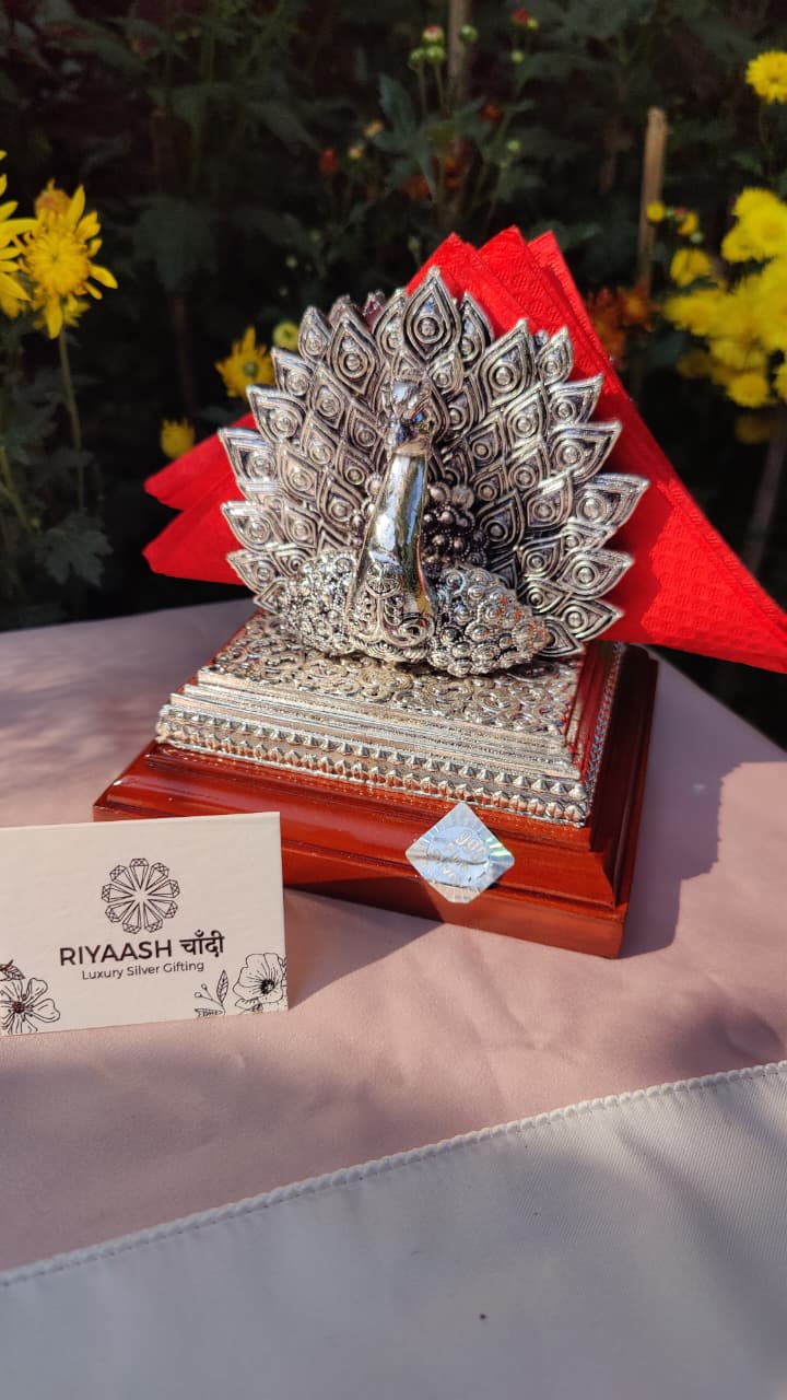 Silver Peacock Tissue Holder