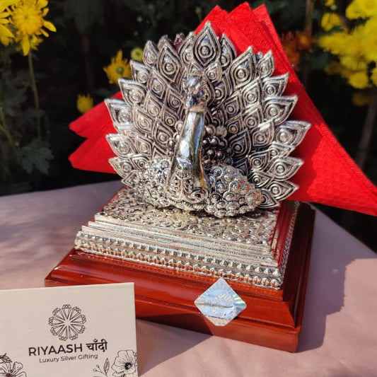 Silver Peacock Tissue Holder