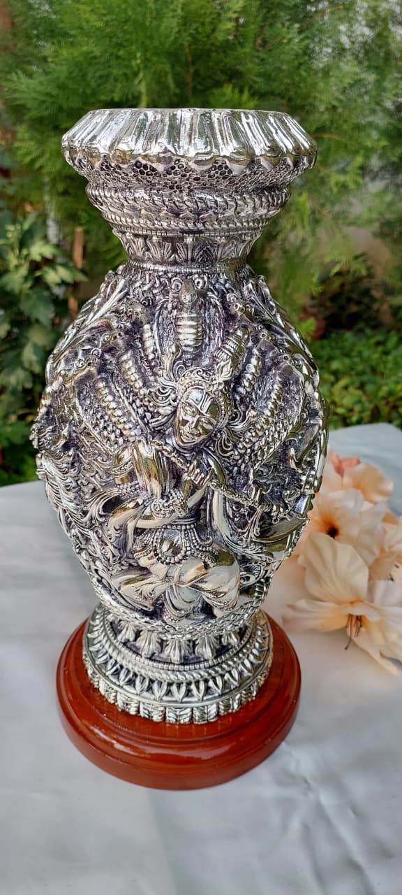 Silver Krishna Candle Stand